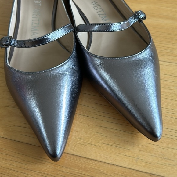 Stuart Weitzman Emilia Mary Jane silver pointy toe flats - Picture 5 of 5